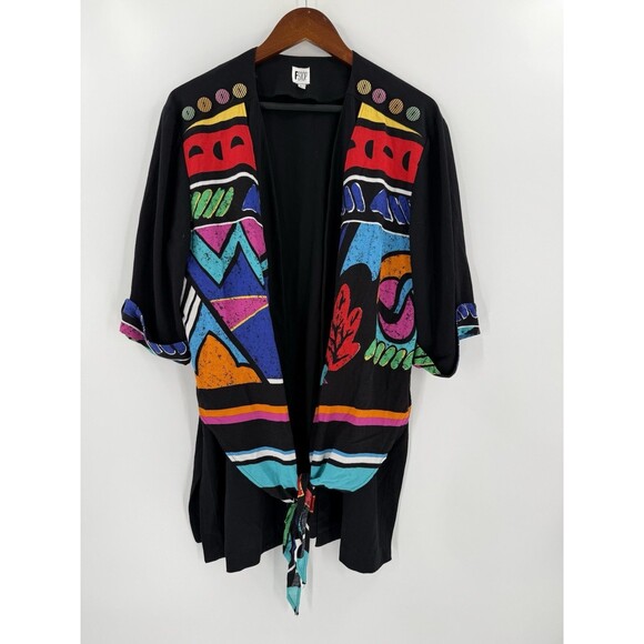 VINTAGE F Stop Retro Geometric Bold Design Jacket 3/4 Sleeve Button Detail LARGE - Picture 5 of 9